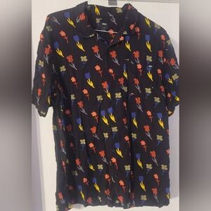 Vans Shirt Mens XL Black Button Up Floral  Classic Fit